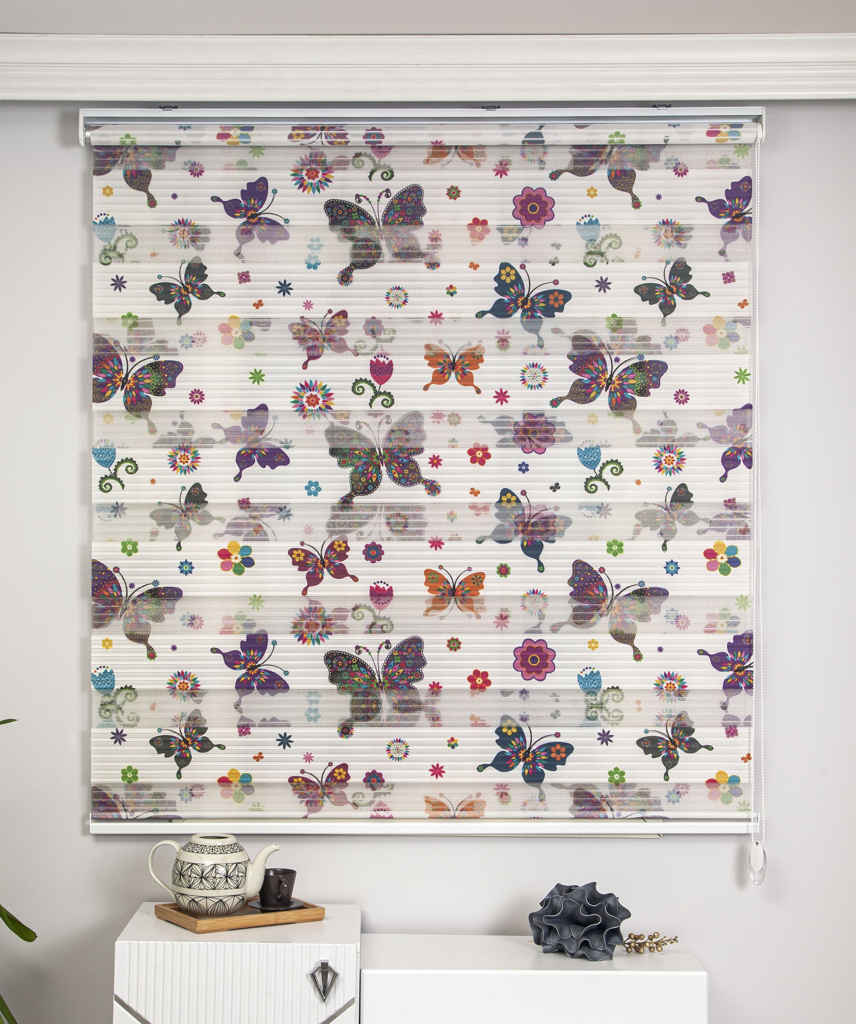 ELA 816 KELEBEK BASKILI ZEBRA PERDE