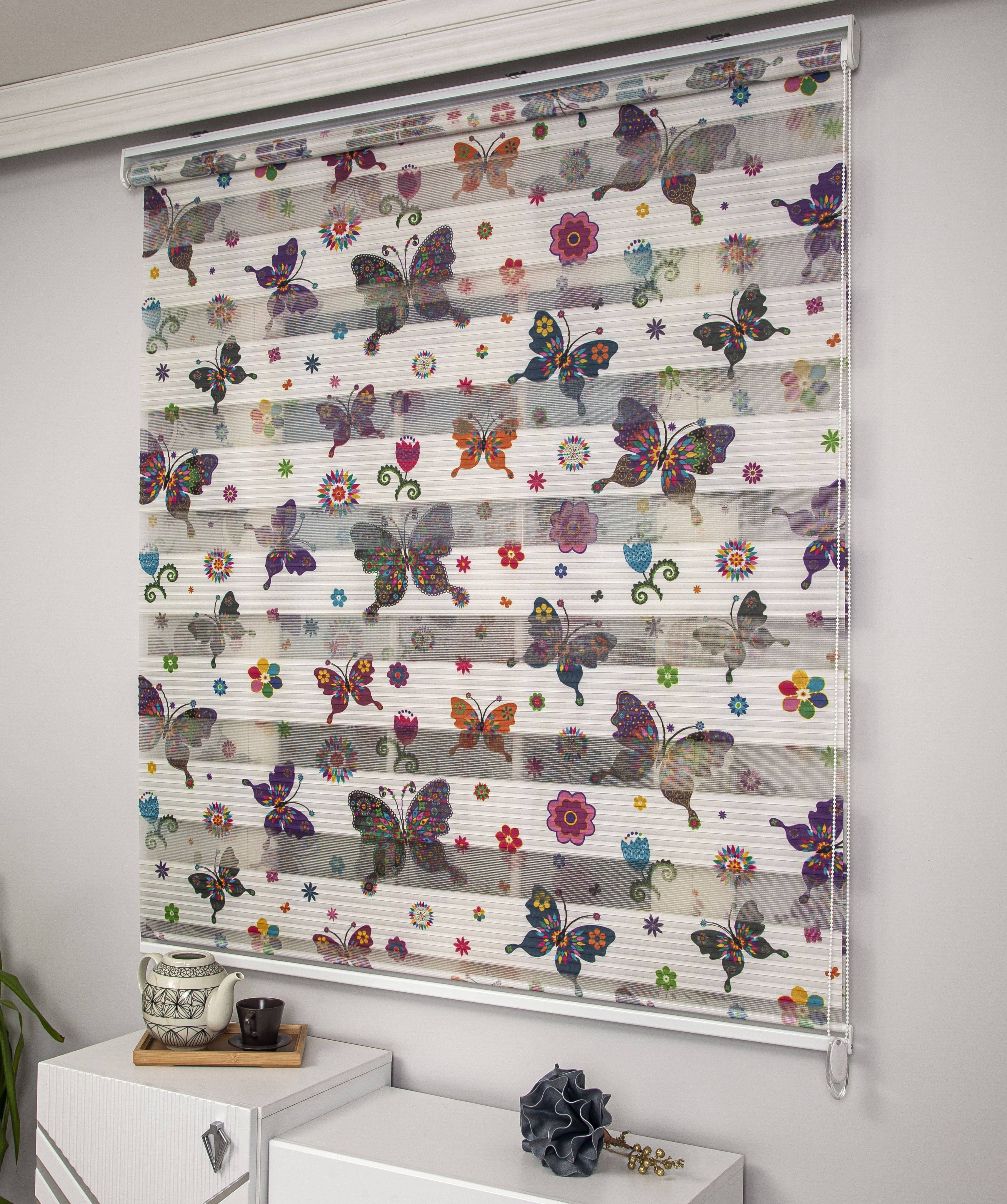 ELA 816 KELEBEK BASKILI ZEBRA PERDE